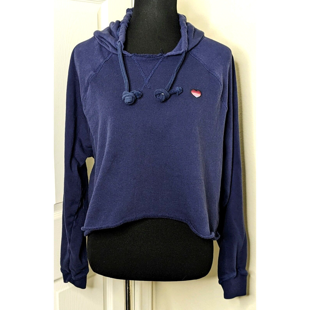 Spiritual Gangster X Peloton Hoodie Womens L Stella Rocker Crop Raw Hem Blue